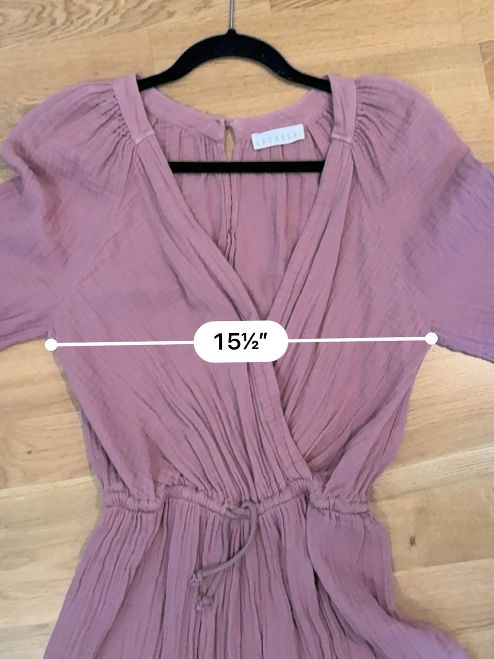 LACAUSA Cotton Gauze Romper Surplice V Neck Blouson Sleeve Mauve XS Made in LA - Picture 7 of 10